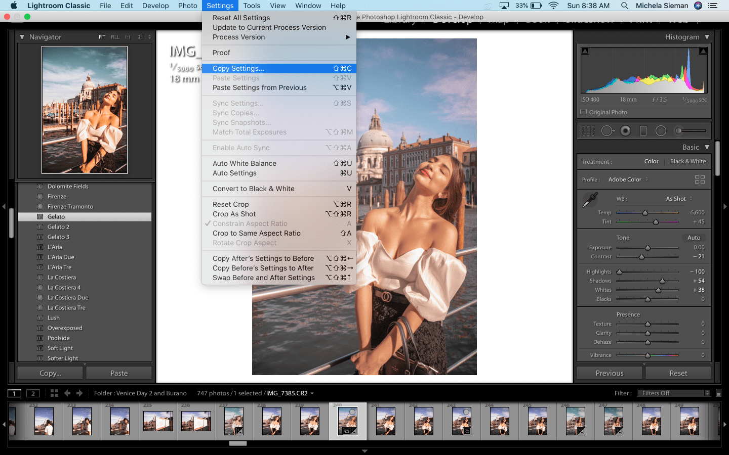 Copy and Paste Settings - Adobe Lightroom shortcut