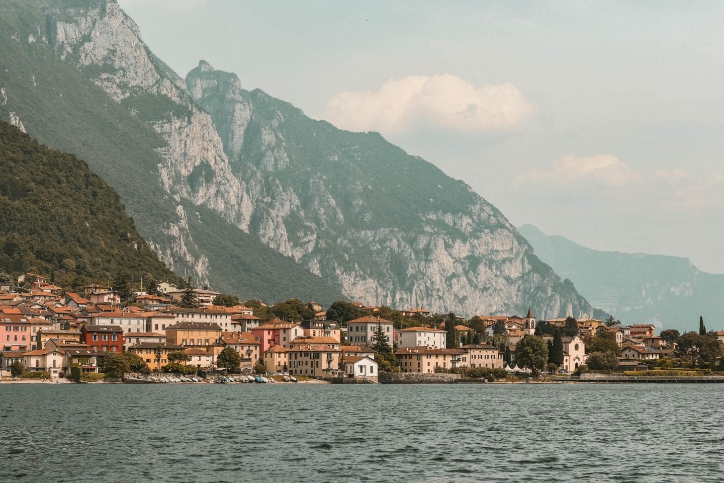 Lakeside town with mountains on Lake Como, Italy