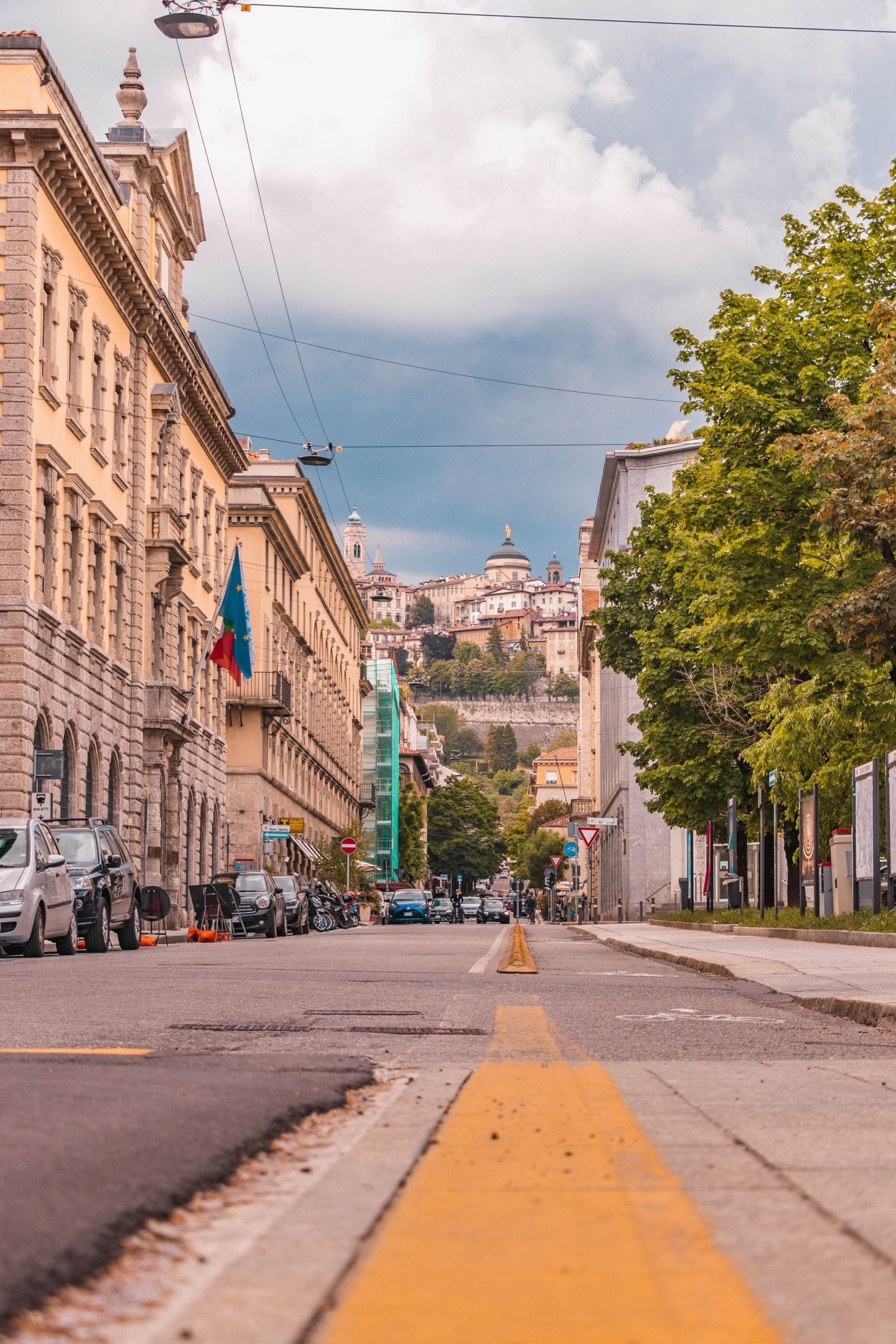 Bergamo Città Alta from Città Bassa street