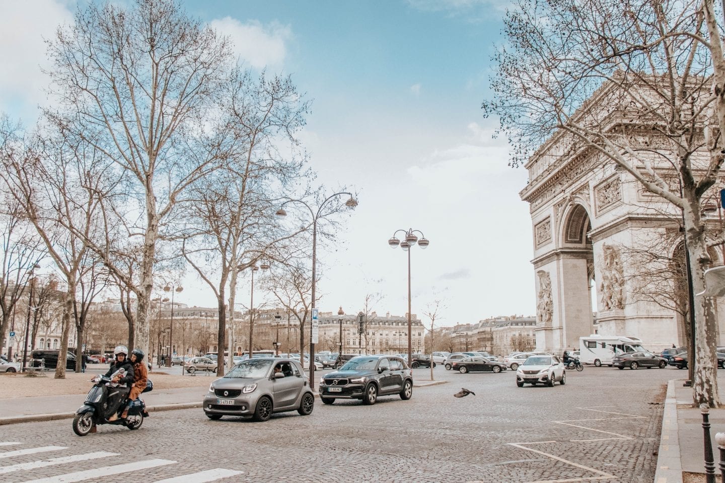 Paris in March at the Arc de Triomph roundabout