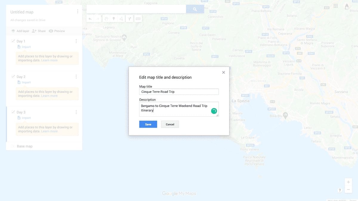 create google travel map