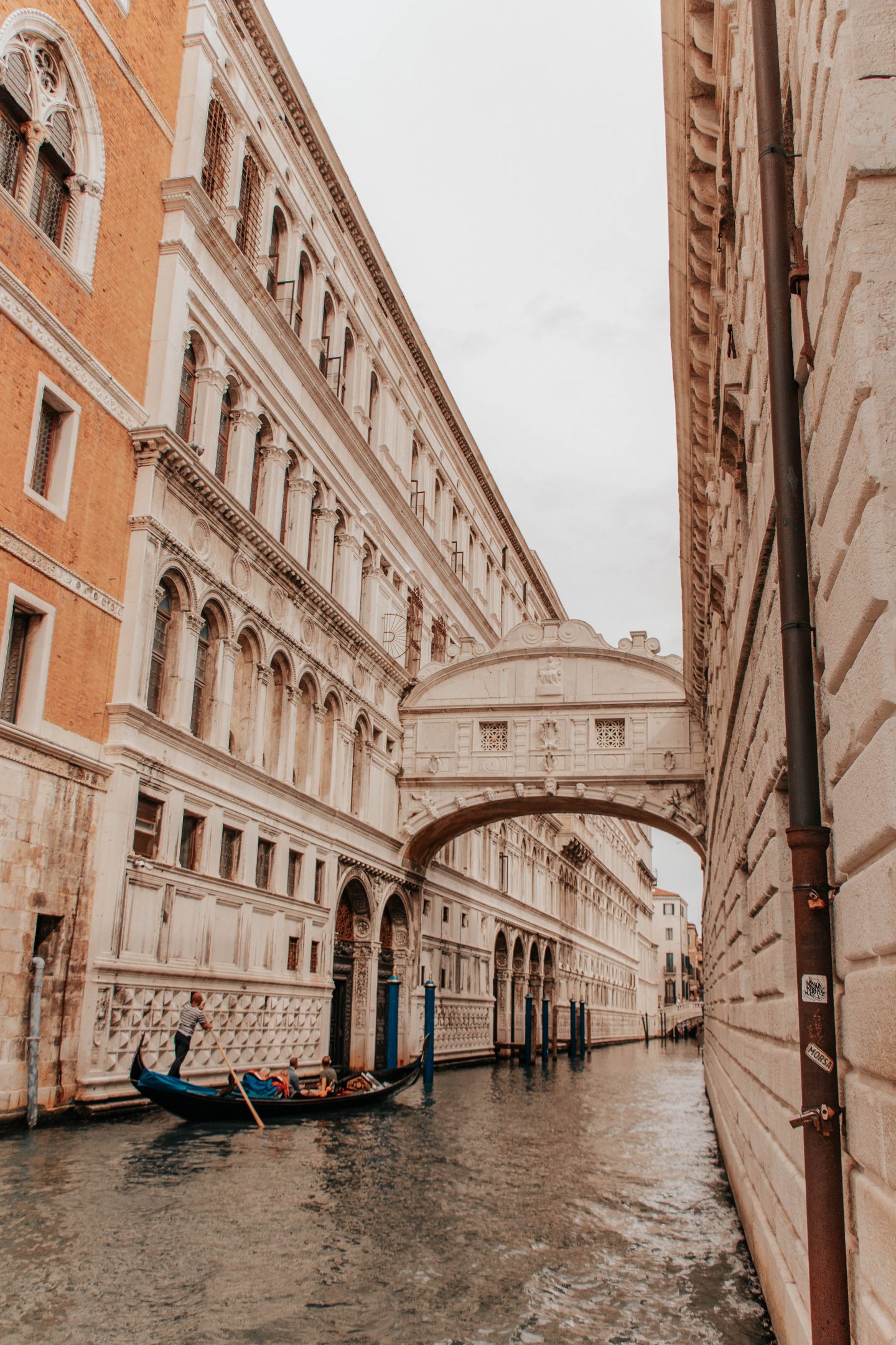 Gondola passing underneath the Bridge of Sighs in Venice