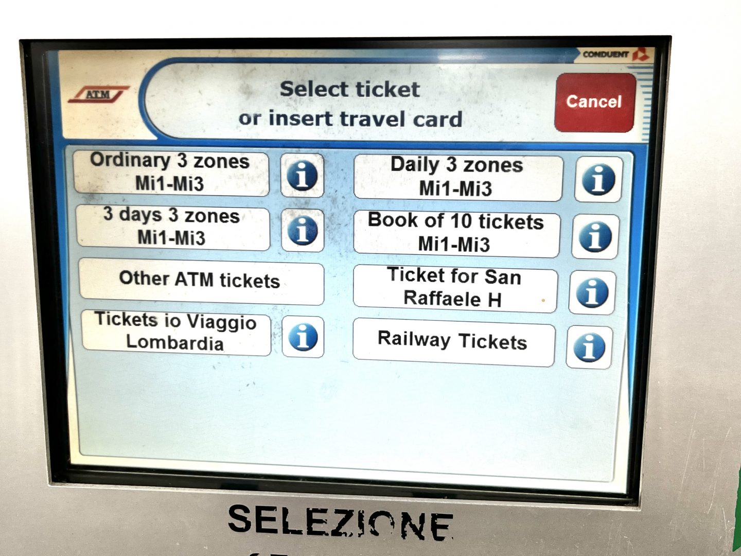 atm travel card milan