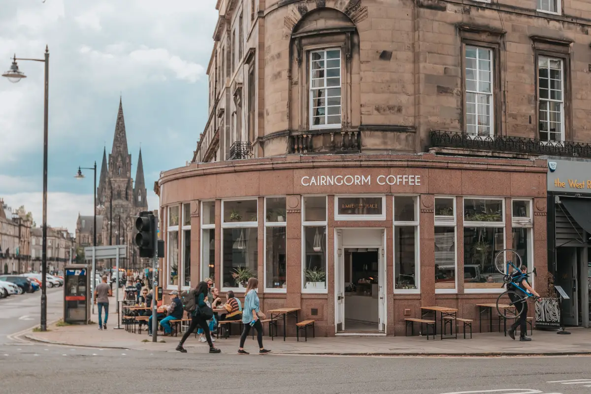 Coffee shop on corner of street in Edinburgh, Scotland