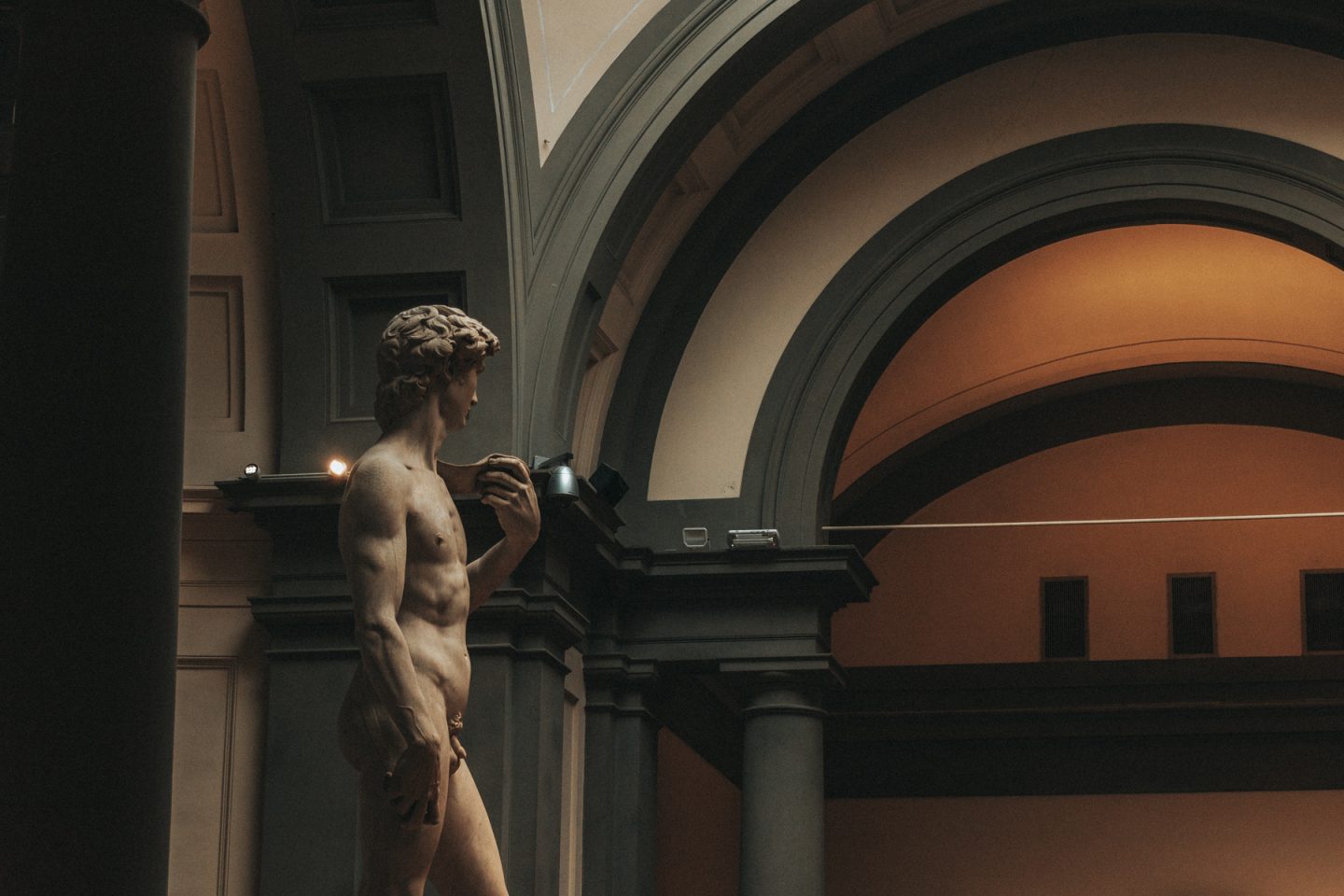 The upper half of Michelangelo's Statue of David in Florence, Italy 